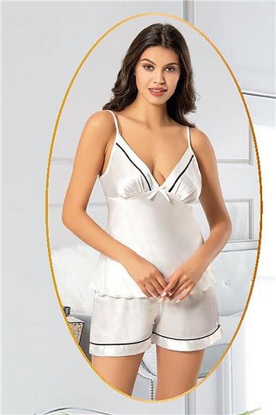 XSES 2156 Kadın Saten Empirme Sabahlıklı Şort Takım-Bordo