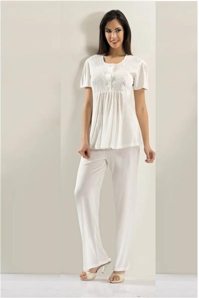 XSES 4001 Kadın Hamile Lohusa Sabahlıklı Pijama Takım-Ekru