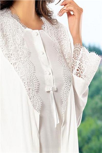 XSES 4200 Kadın Hamile Lohusa Sabahlıklı Pijama Takım-Ekru