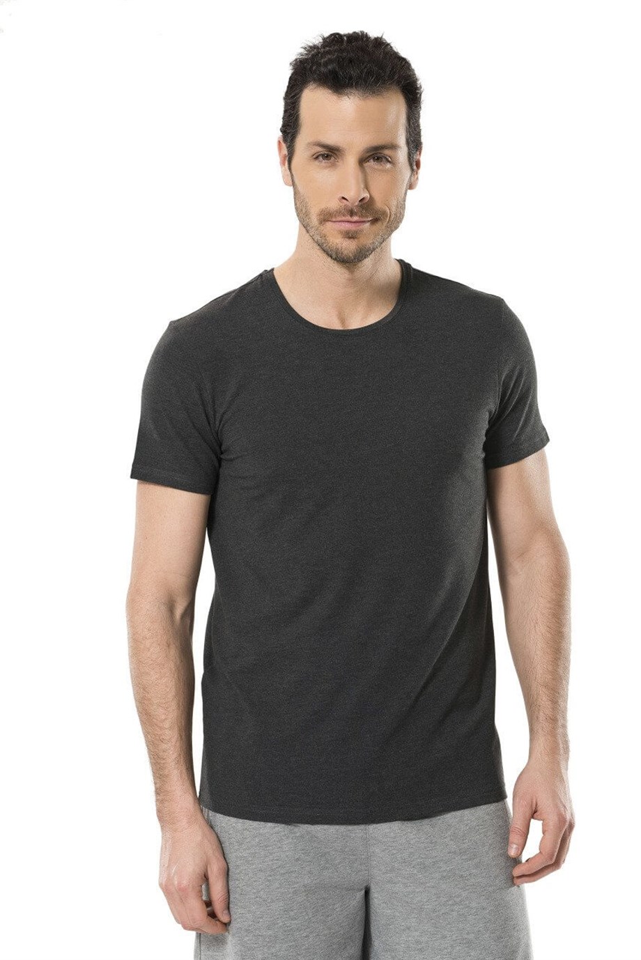 Cacharel 1331 O Yaka Kısa Kollu Erkek T-Shirt - Antrasit MelanjRahat Ev GiyimCACHAREL