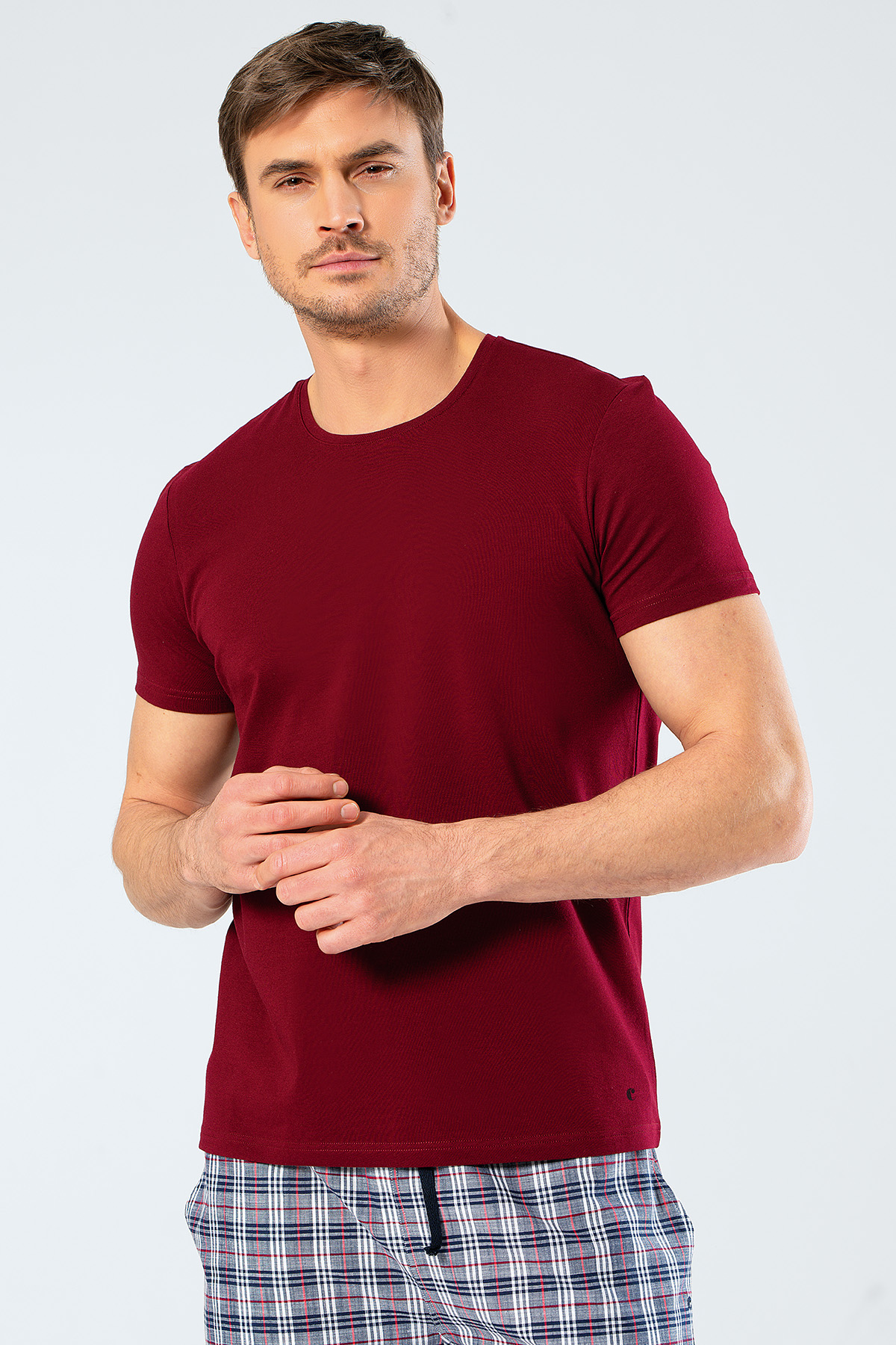 Rahat Ev GiyimCacharel 1331 O Yaka Kısa Kollu Erkek T-Shirt - Bordo