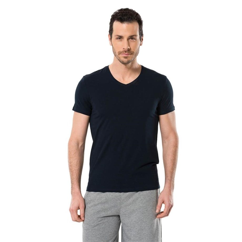 Cacharel 1332 V Yaka Kısa Kollu Erkek T-Shirt - LacivertRahat Ev GiyimCACHAREL