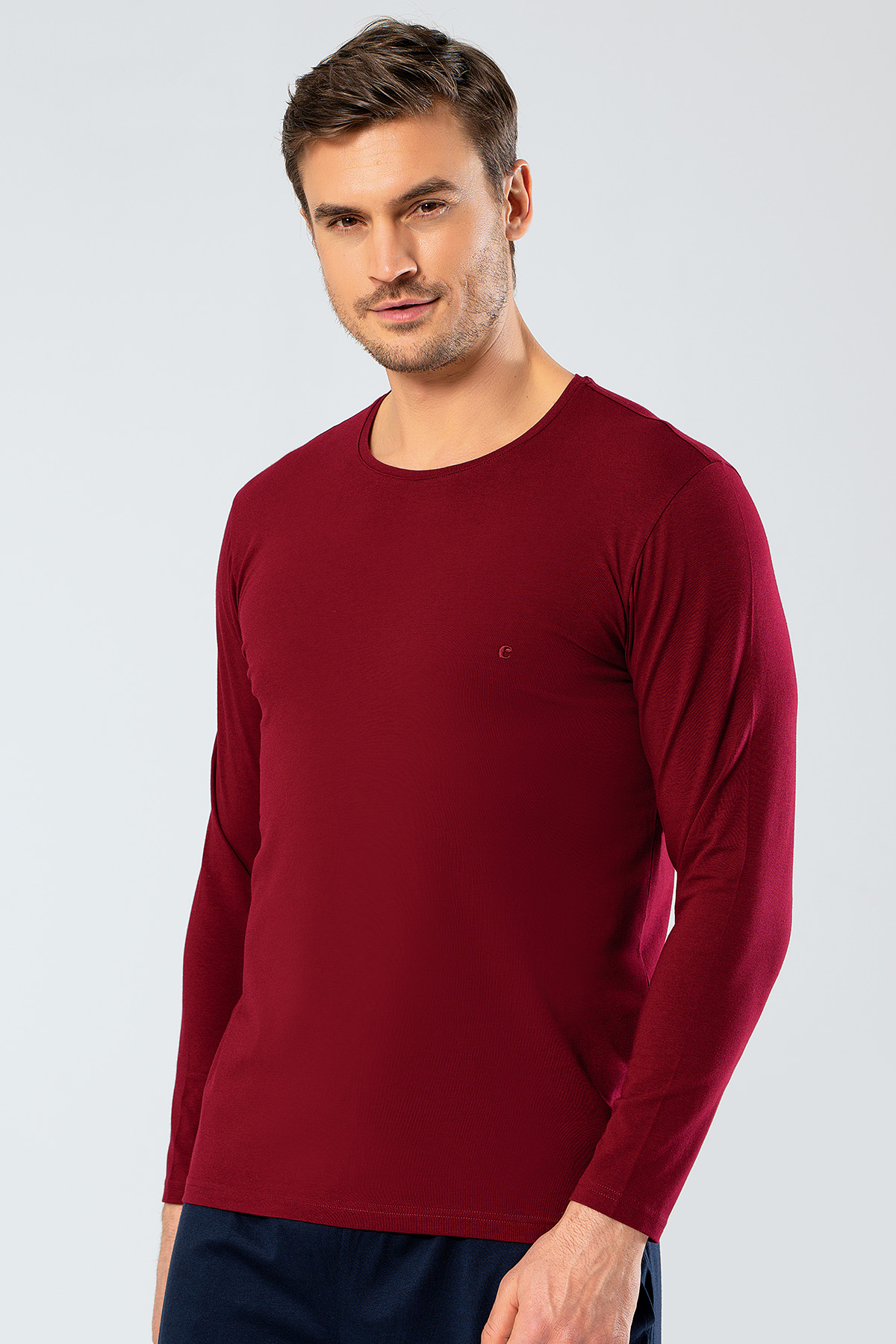 Rahat Ev GiyimCacharel 1333 Erkek O Yaka Uzun Kollu T-Shirt - Bordo