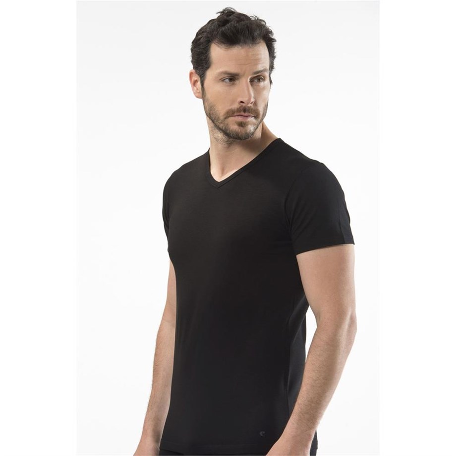 Cacharel 1402 V Yaka Erkek T-Shirt - SiyahRahat Ev GiyimCACHAREL