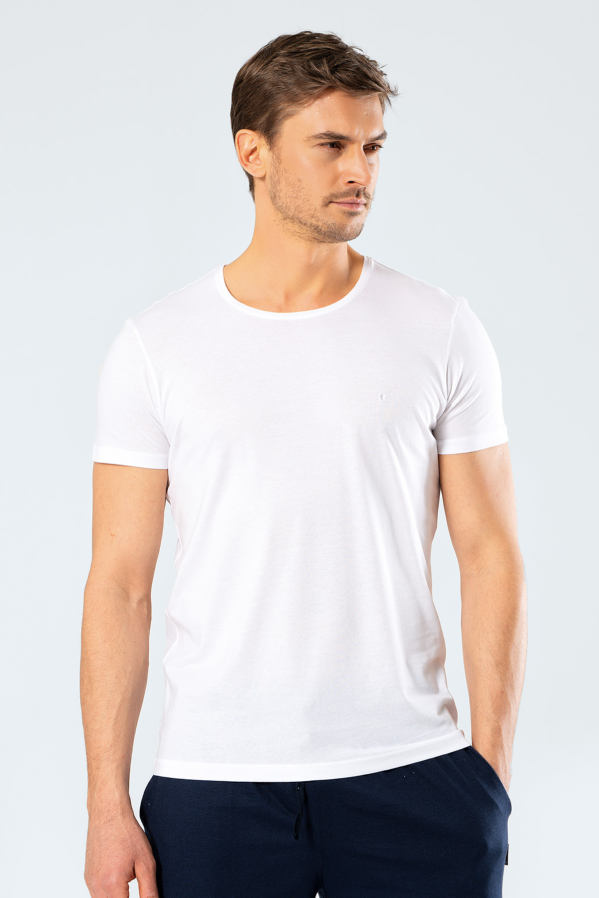 Rahat Ev GiyimCacharel 2169 Modal O Yaka Erkek T-Shirt  - Beyaz