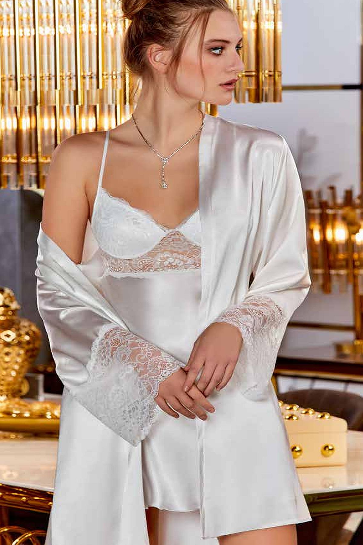 Saten Altılı SetlerÇeyizlik Dantelli Saten 6'lı Set