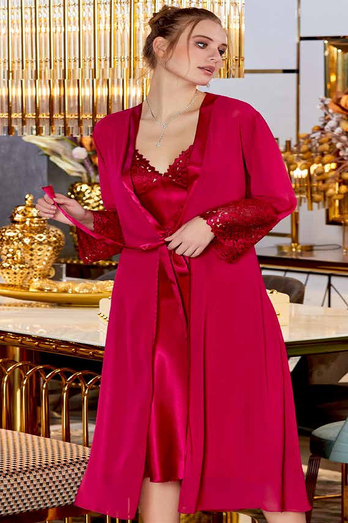 Saten Altılı SetlerÇeyizlik Dantelli Saten 6'lı Set