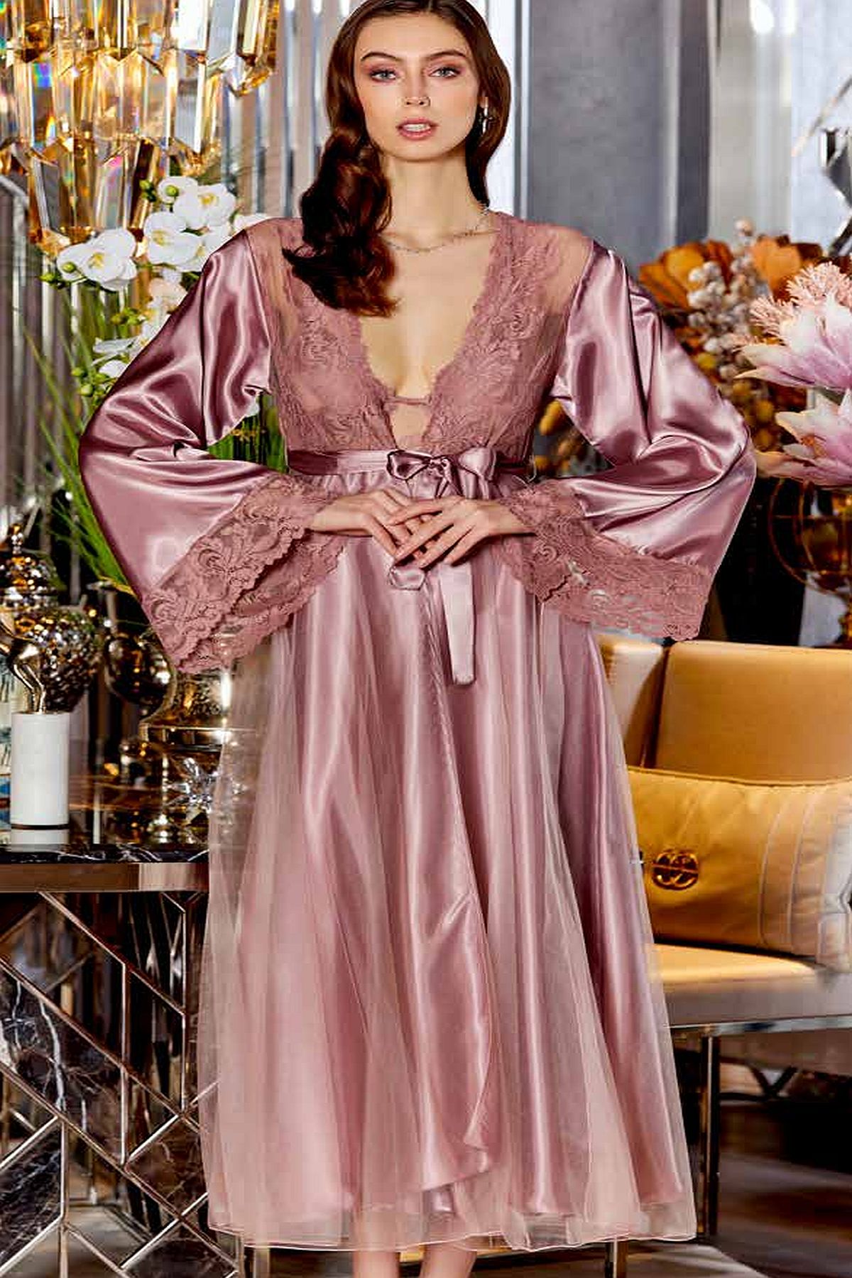 Saten Altılı SetlerÇeyizlik Dantelli Saten 6'lı Set