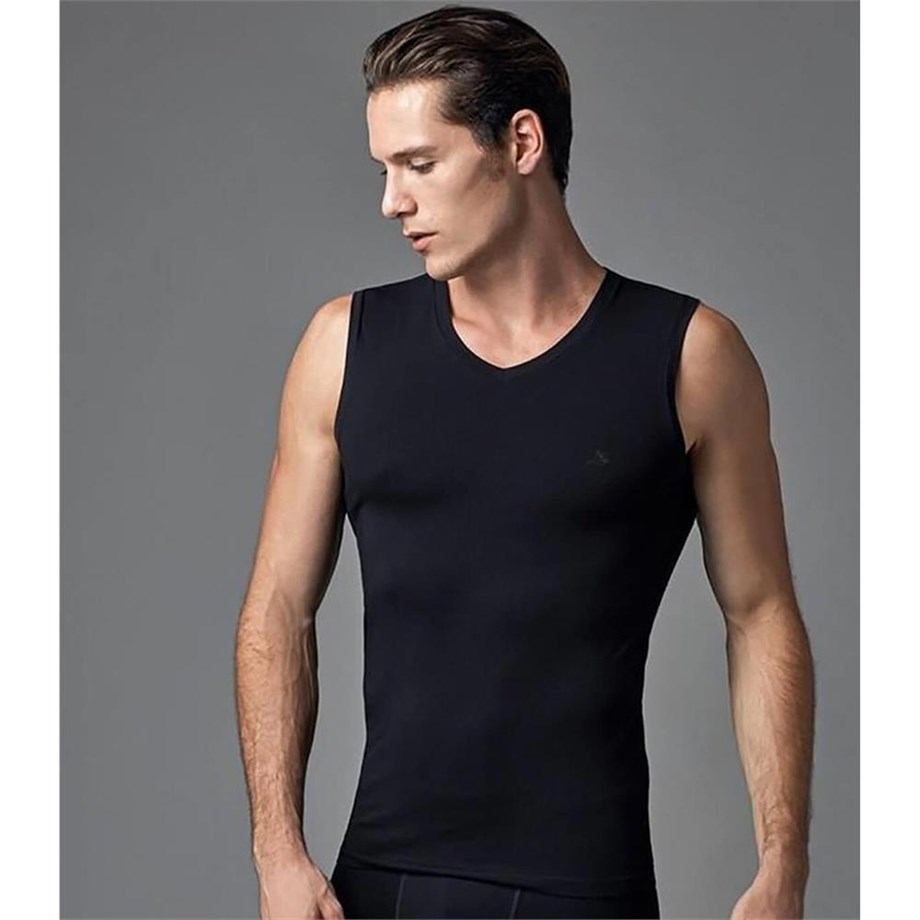 Eros ERS006 Compact Erkek V Yaka Atlet Kolsuz Erkek T-Shirt (İkili Paket) - SiyahAtletlerEROS