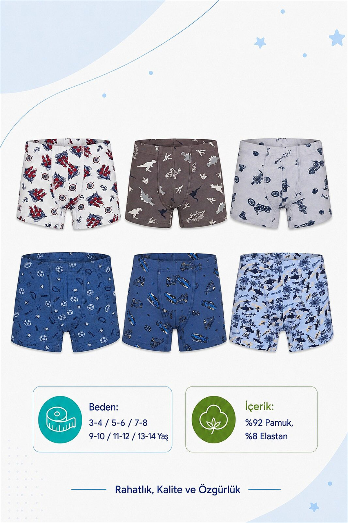 KülotlarHG8757575850019 Pijamapazarı.com'da. Uygun fiyat seçenekleri ile sipariş verebilirsiniz.İlke 344 Erkek Çocuk 12'li Desenli Boxer-Desenli