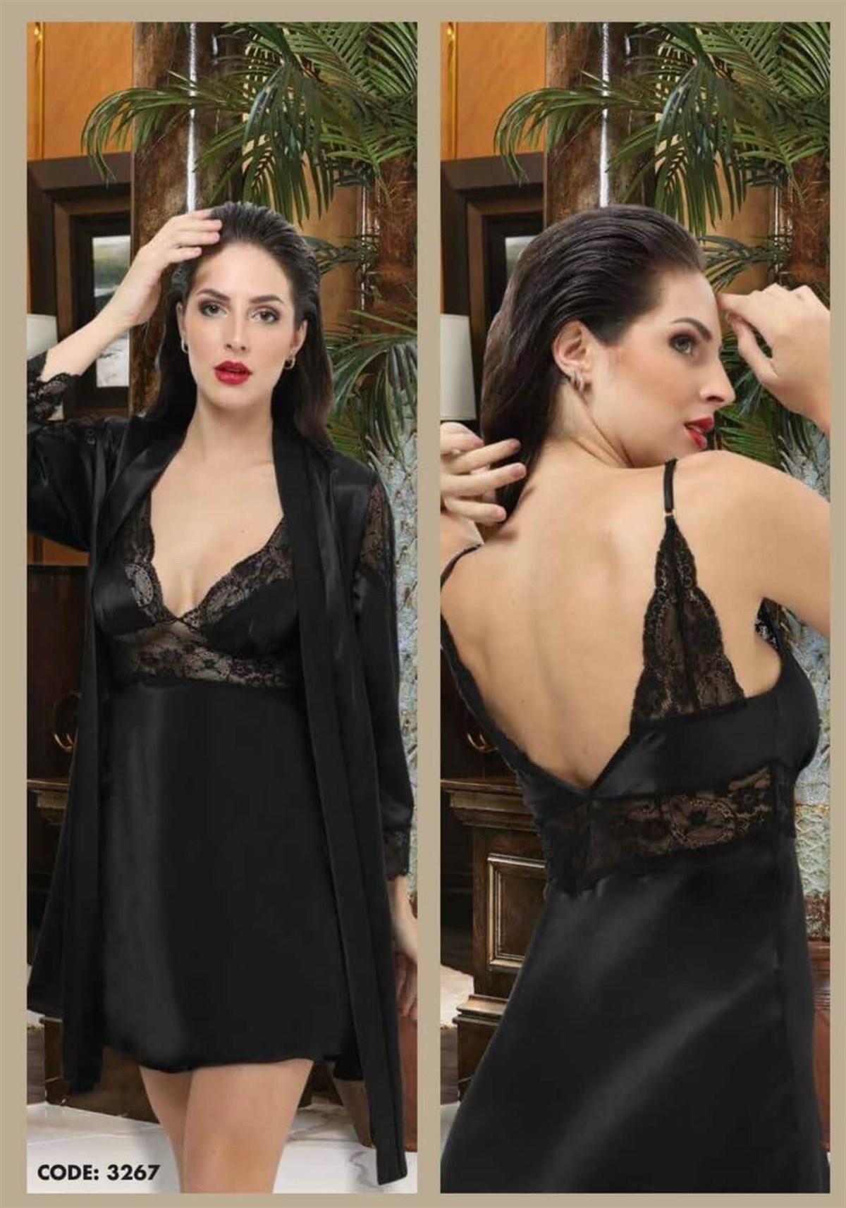 Jeremi 3267 İpek Saten Gecelik Sabahlık Takım