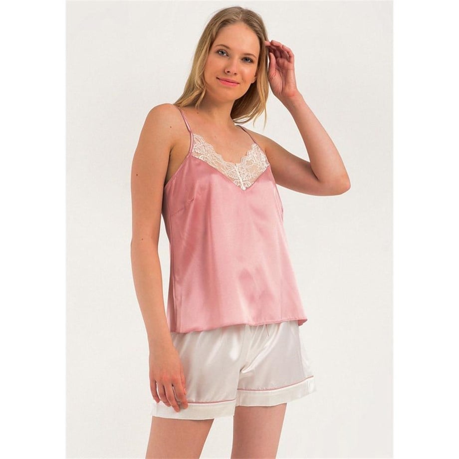Magic Form 17236 Dantelli Saten Şort Takım Pijama - Gül KurusuPijamalarMagic Form