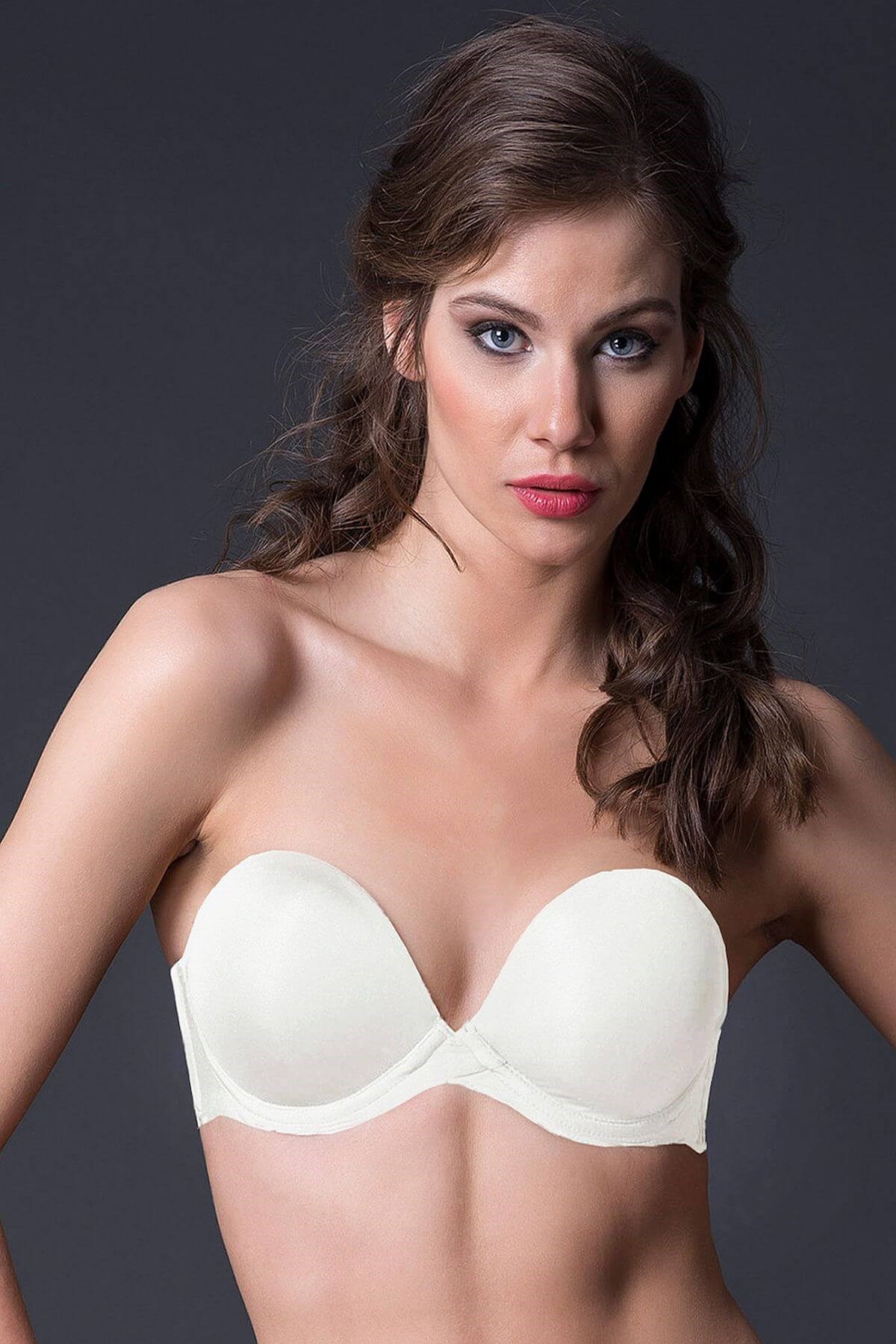 SütyenlerMagic Form 2087 Düz Kumaşlı Çok Dolgulu Askısız Sütyen - Ekru