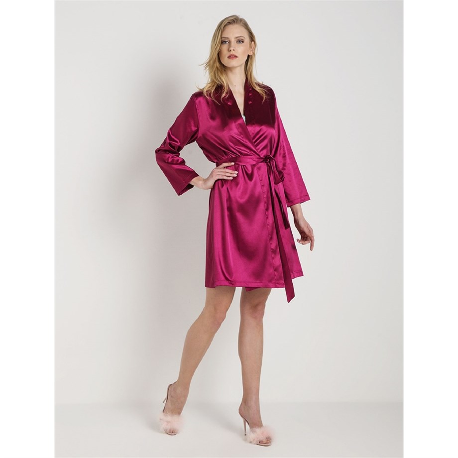 Magic Form 30427 Düz Saten Kumaşlı Arkası Bride Yazılı Kısa Sabahlık - VişneSaten Tek SabahlıklarMagic Form