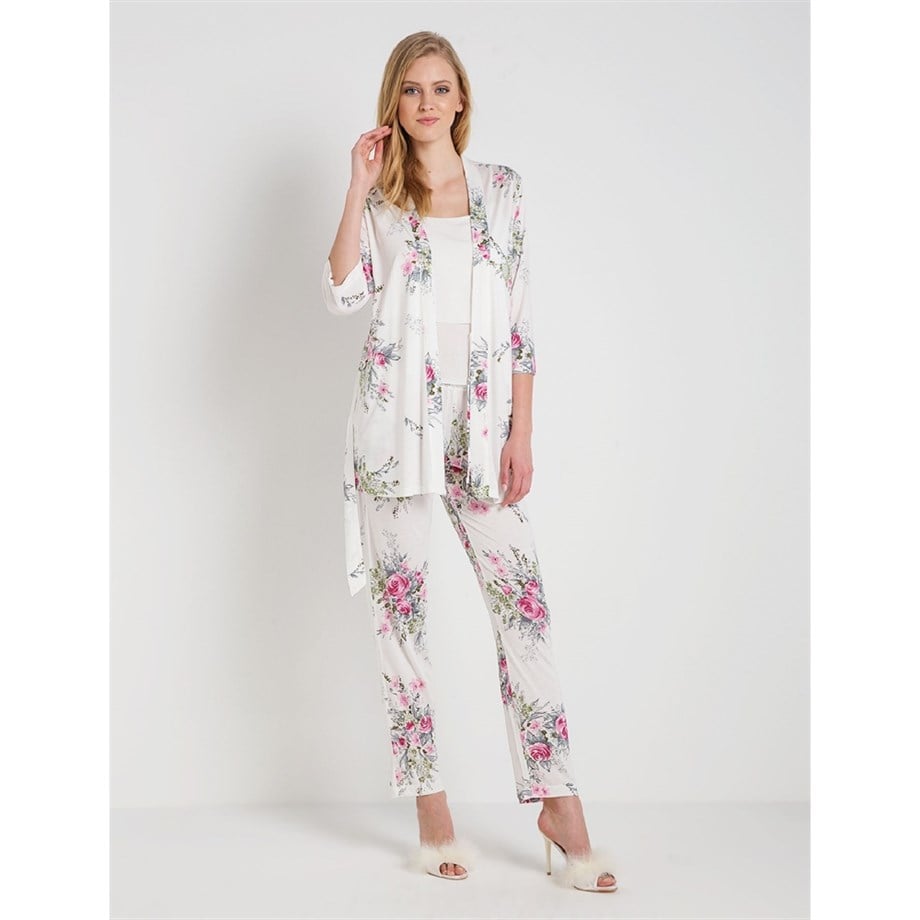 Magic Form 32630 Penye Üçlü Pijama Takımı - EkruSaten PijamalarMagic Form