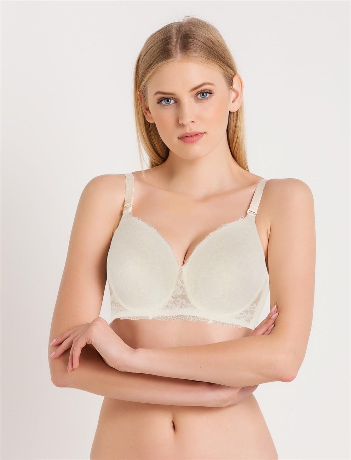 SütyenlerMagic Form 5911 Tüm Dantelli İnce Süngerli Büyük Beden Toparlayıcı Sütyen - Ekru