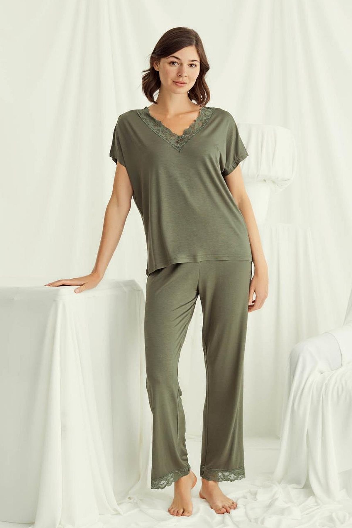 PijamalarMonamise 18488 Kadın V Yaka  Kısa Kollu Pijama Takımı-Haki | Pijamapazari.comMonamise 18488 Kadın V Yaka  Kısa Kollu Pijama Takımı-Haki