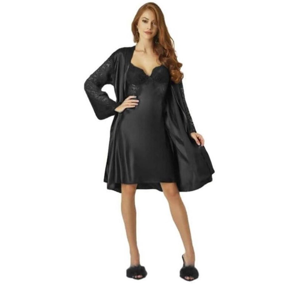 Pierre Cardin 4025 Gecelik Sabahlık Takım - SiyahSaten Gecelik & Sabahlık TakımlarPierre Cardin