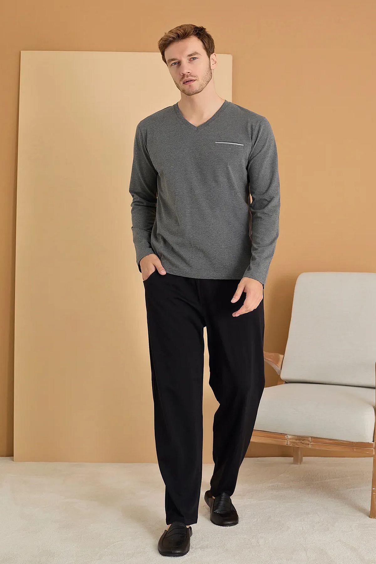 PijamalarPolat 1607 Elitepoint Erkek Uzun Kollu V Yaka Pijama Takımı-Füme | Pijamapazari.comPolat 1607 Elitepoint Erkek Uzun Kollu V Yaka Pijama Takımı-Füme