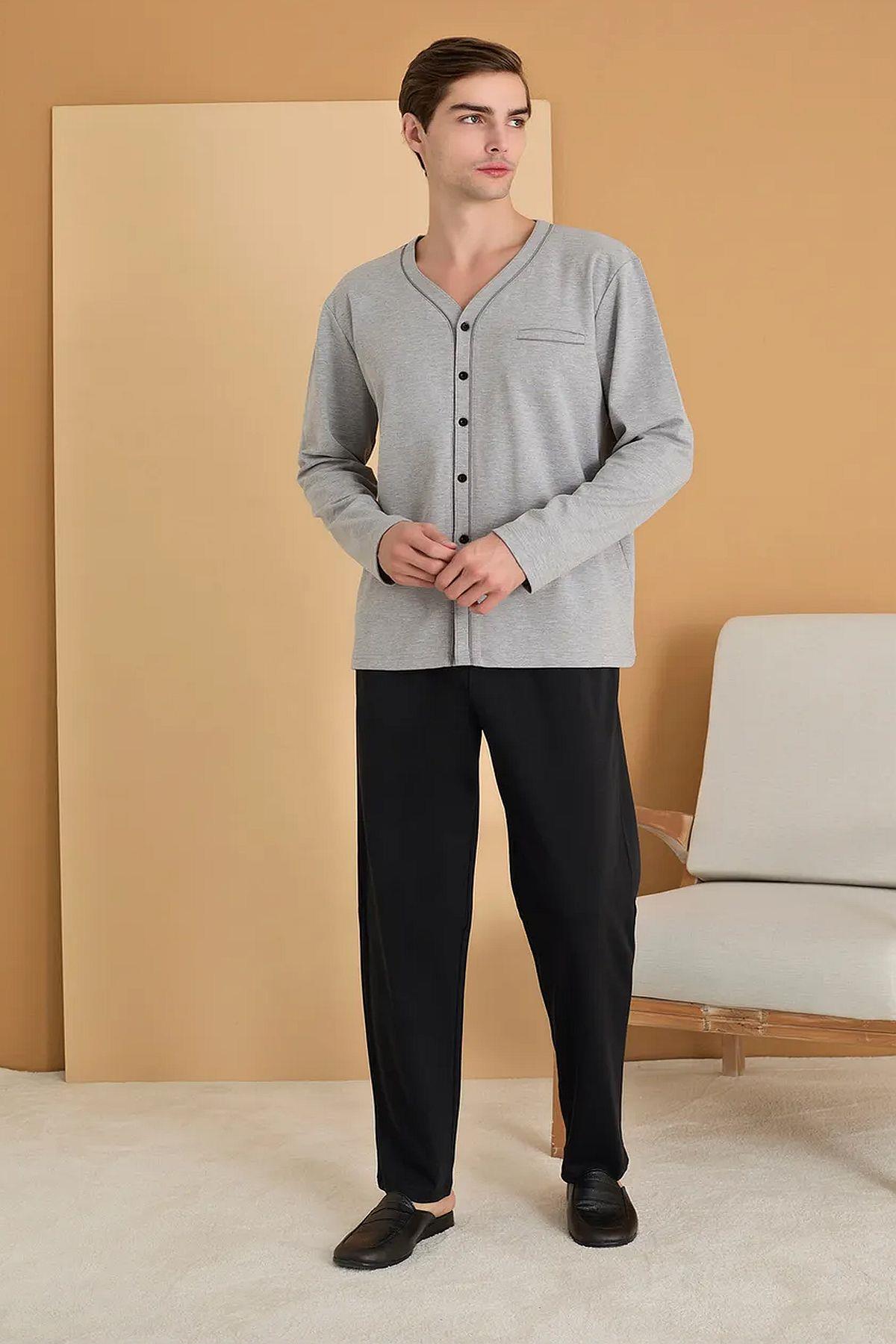 PijamalarPolat 1623 Elitepoint Erkek Uzun Kollu Önden Düğmeli Pijama Takımı-Gri | Pijamapazari.comPolat 1623 Elitepoint Erkek Uzun Kollu Önden Düğmeli Pijama Takımı-Gri