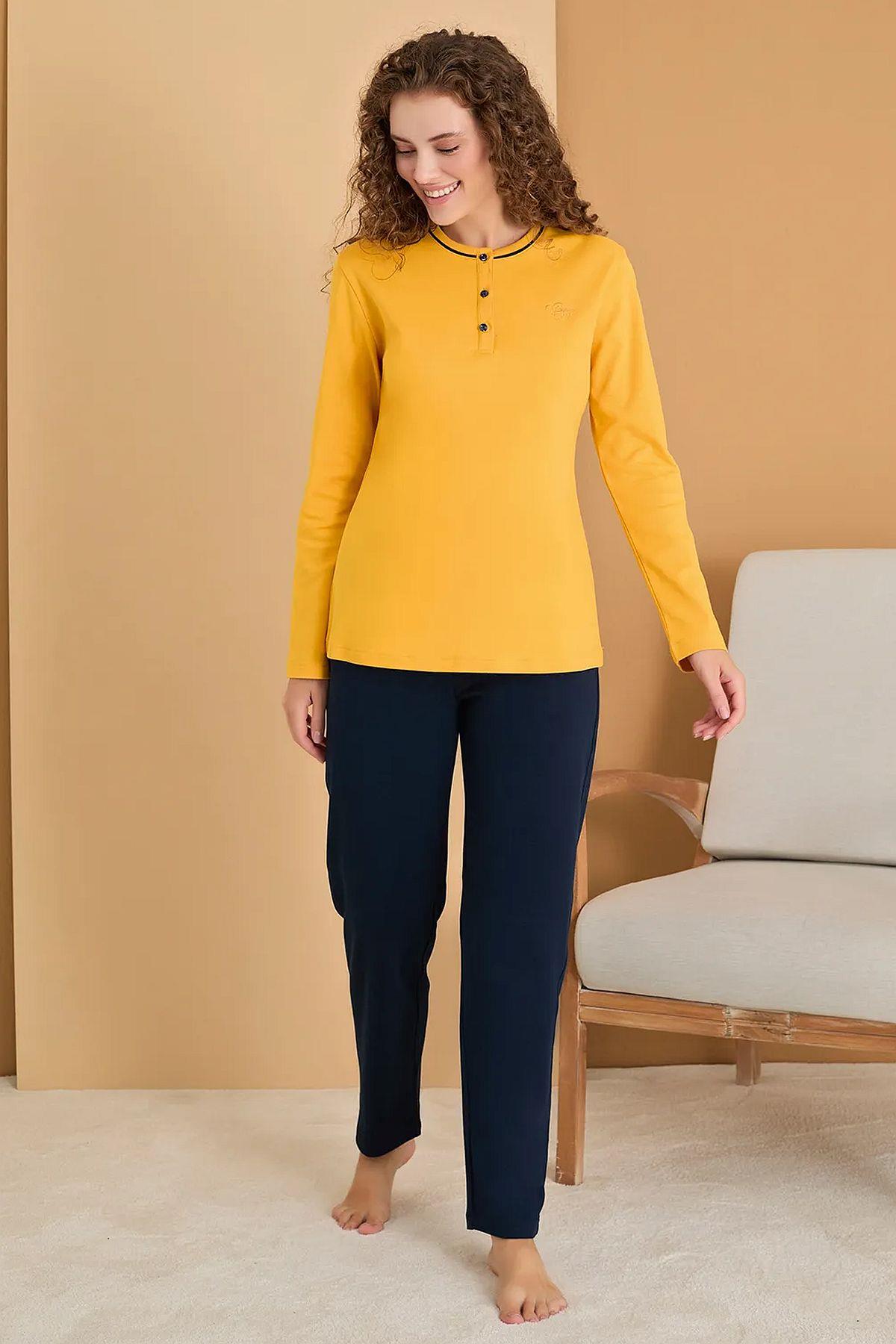 PijamalarPolat 3120 Rozalinda Kadın Uzun Kollu Yakası Düğmeli Pijama Takımı-Sarı | Pijamapazari.comPolat 3120 Rozalinda Kadın Uzun Kollu Yakası Düğmeli Pijama Takımı-Sarı