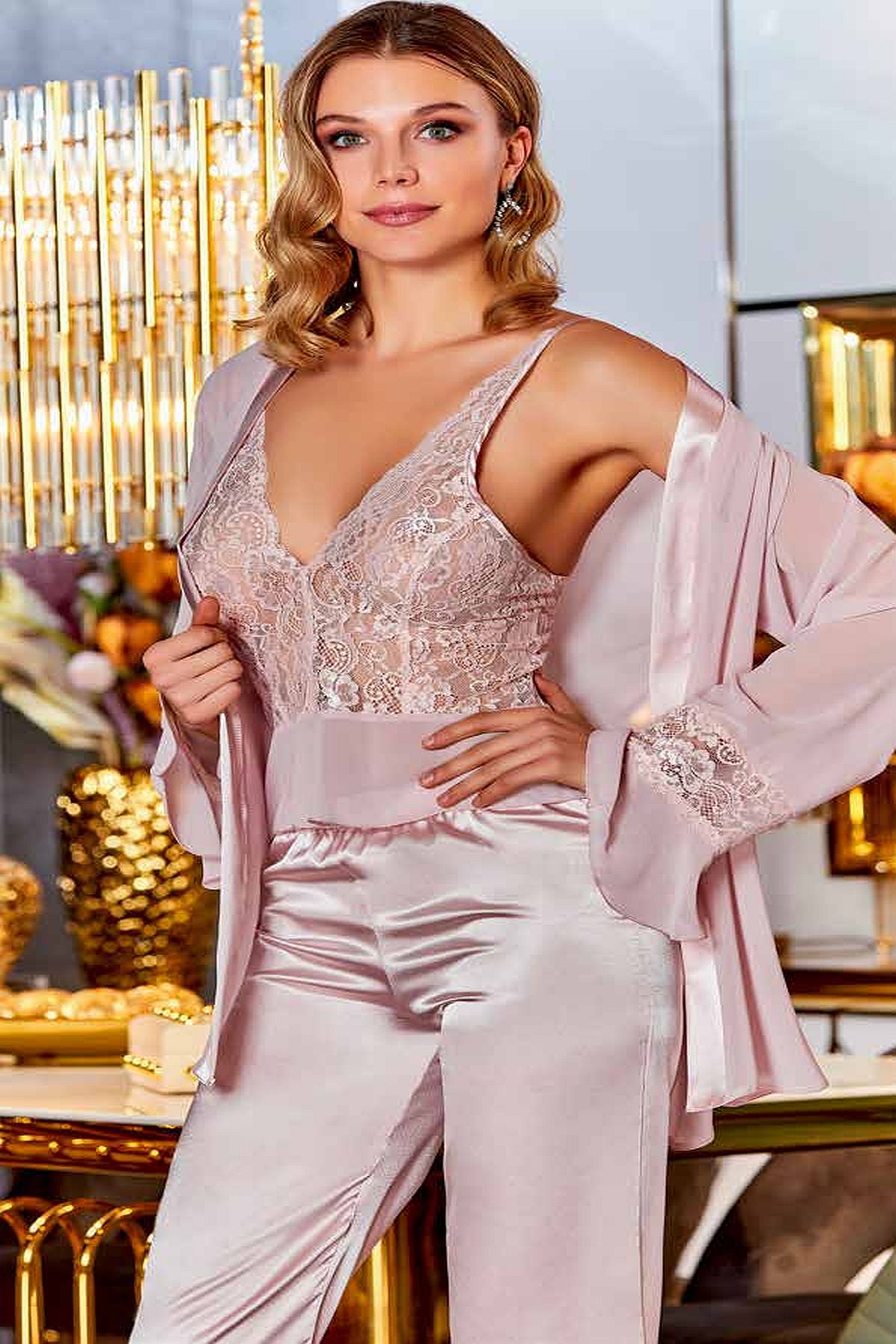 Saten Üçlü SetlerSaten Büstiyerli 3'lü Set