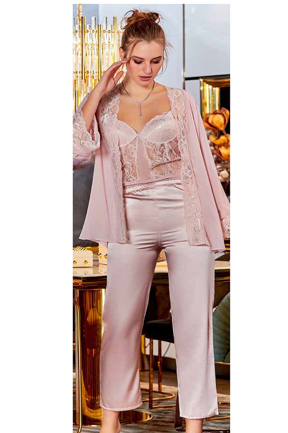 Saten Üçlü SetlerSaten Büstiyerli 3'lü Set