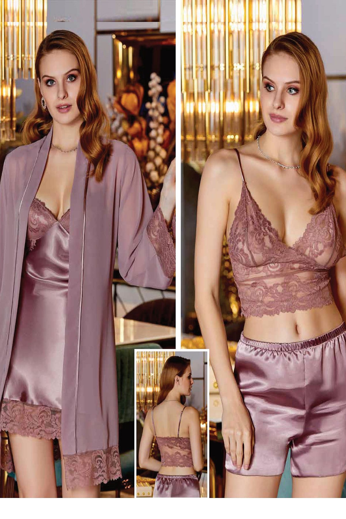 Saten Dörtlü SetlerSaten Büstiyerli 4'lü Set