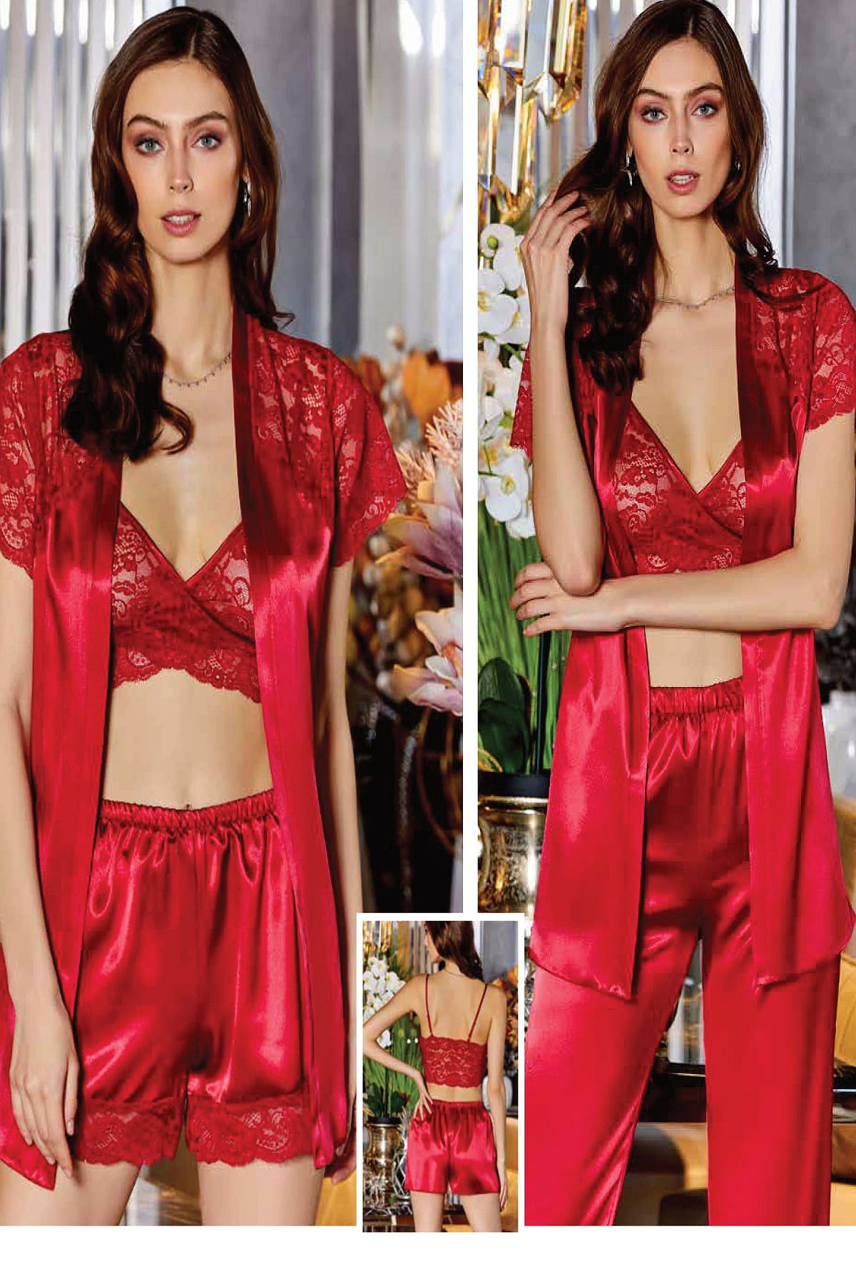 Saten Dörtlü SetlerSaten Büstiyerli 4'lü Set