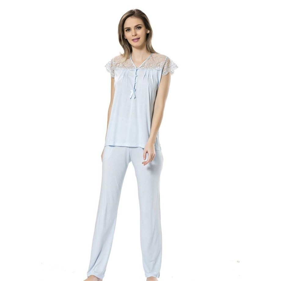 Türen 3197 Dantelli Pijama Takımı  - MaviPijamalarTÜREN