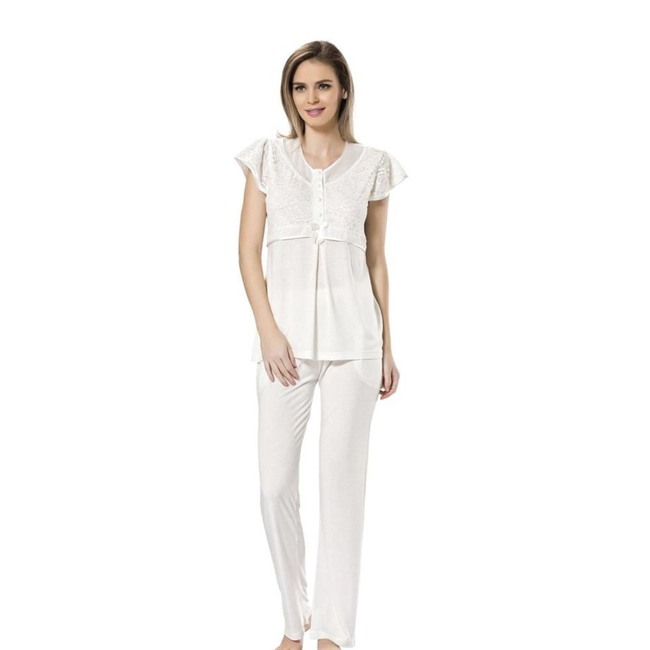 Türen 3199 Dantelli Pijama Takımı  - EkruPijamalarTÜREN