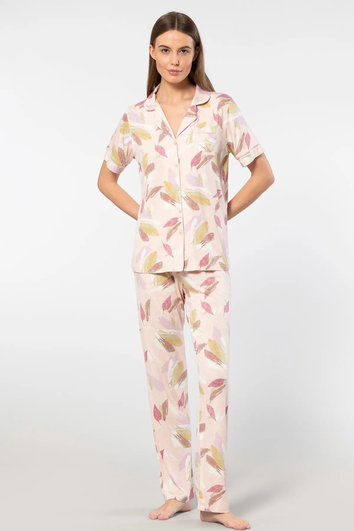 PijamalarTüren 3355  Kadın Kısa Kollu Gömlek Yaka Pijama Takımı-Pudra | Pijamapazari.comTüren 3355  Kadın Kısa Kollu Gömlek Yaka Pijama Takımı-Pudra