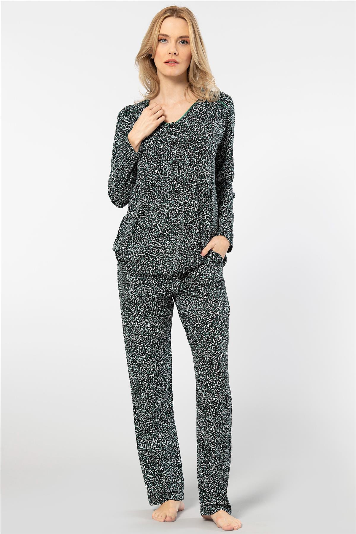 PijamalarTüren 3382 Kadın Çiçekli Uzun Kollu Patlı Pijama Takımı-Yeşil | Pijamapazari.comTüren 3382 Kadın Çiçekli Uzun Kollu Patlı Pijama Takımı-Yeşil