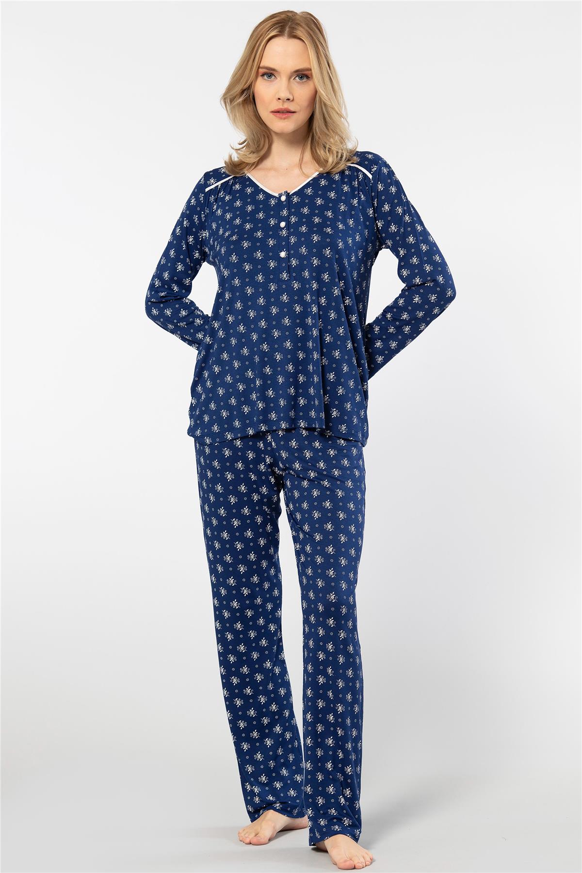 PijamalarTüren 3382 Kadın Çiçekli Uzun Kollu Patlı Pijama Takımı-Lacivert | Pijamapazari.comTüren 3382 Kadın Çiçekli Uzun Kollu Patlı Pijama Takımı-Lacivert