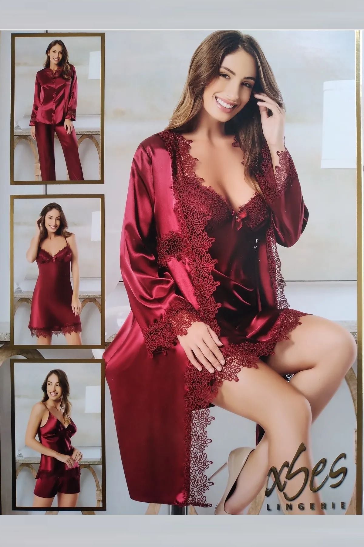 Saten Altılı SetlerXSES 1002 Kadın Çeyizlik Saten 6'lı Takım-Bordo | Pijamapazari.comXSES 1002 Kadın Çeyizlik Saten 6'lı Takım-Bordo