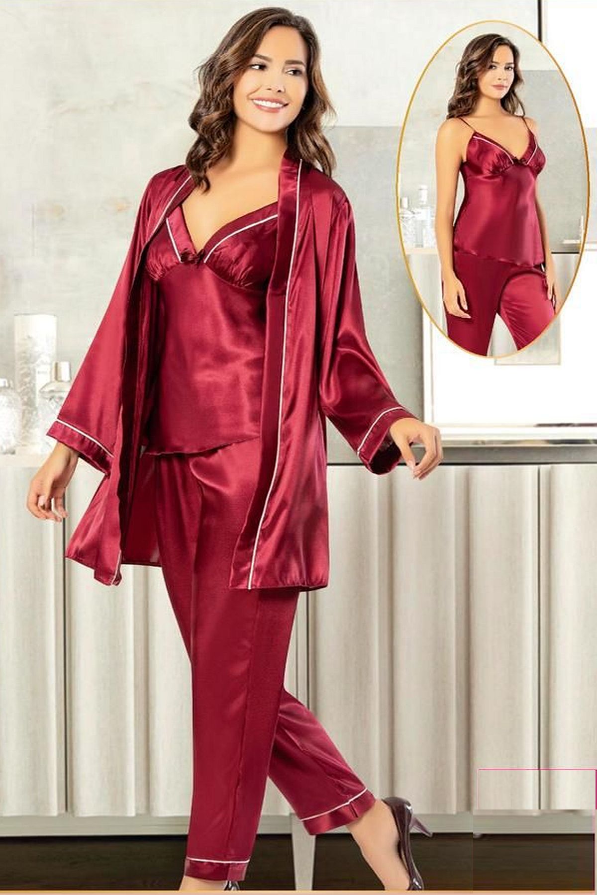 Sabahlıklı Pijama TakımlarXSES 2101 Kadın Saten Sabahlıklı Pijama Takım-Bordo | Pijamapazari.comXSES 2101 Kadın Saten Sabahlıklı Pijama Takım-Bordo