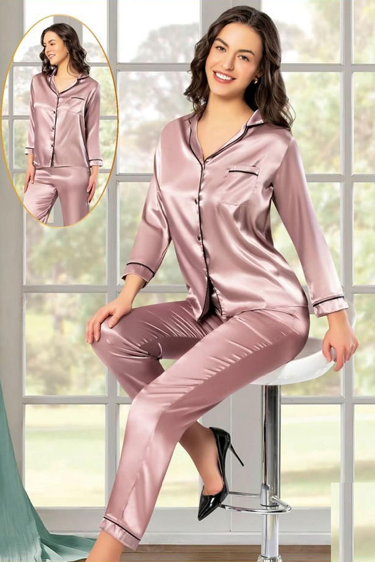 PijamalarXSES 2105 Kadın Uzun Kollu Saten Pijama Takımı-Vizon | Pijamapazari.comXSES 2105 Kadın Uzun Kollu Saten Pijama Takımı-Vizon