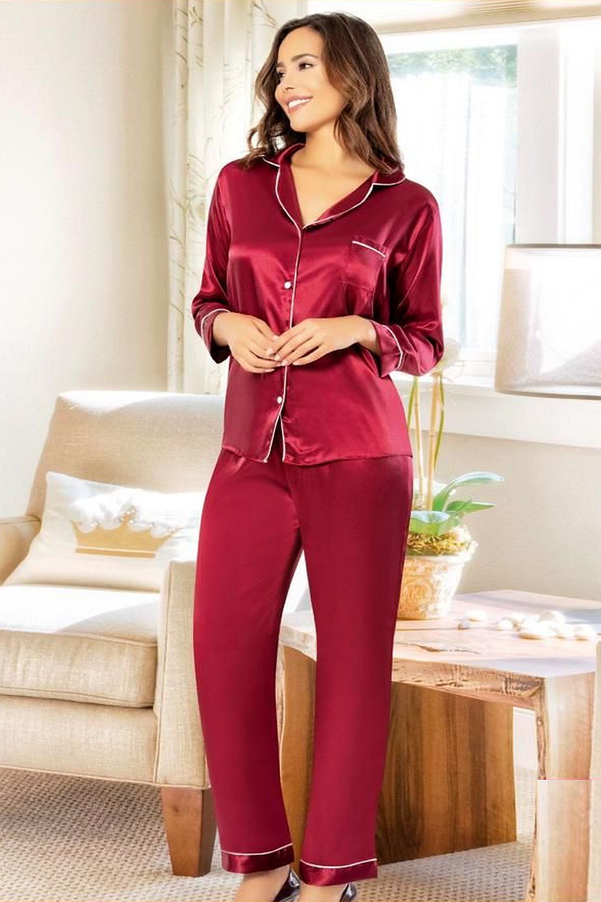 PijamalarXSES 2105 Kadın Uzun Kollu Saten Pijama Takımı-Bordo | Pijamapazari.comXSES 2105 Kadın Uzun Kollu Saten Pijama Takımı-Bordo