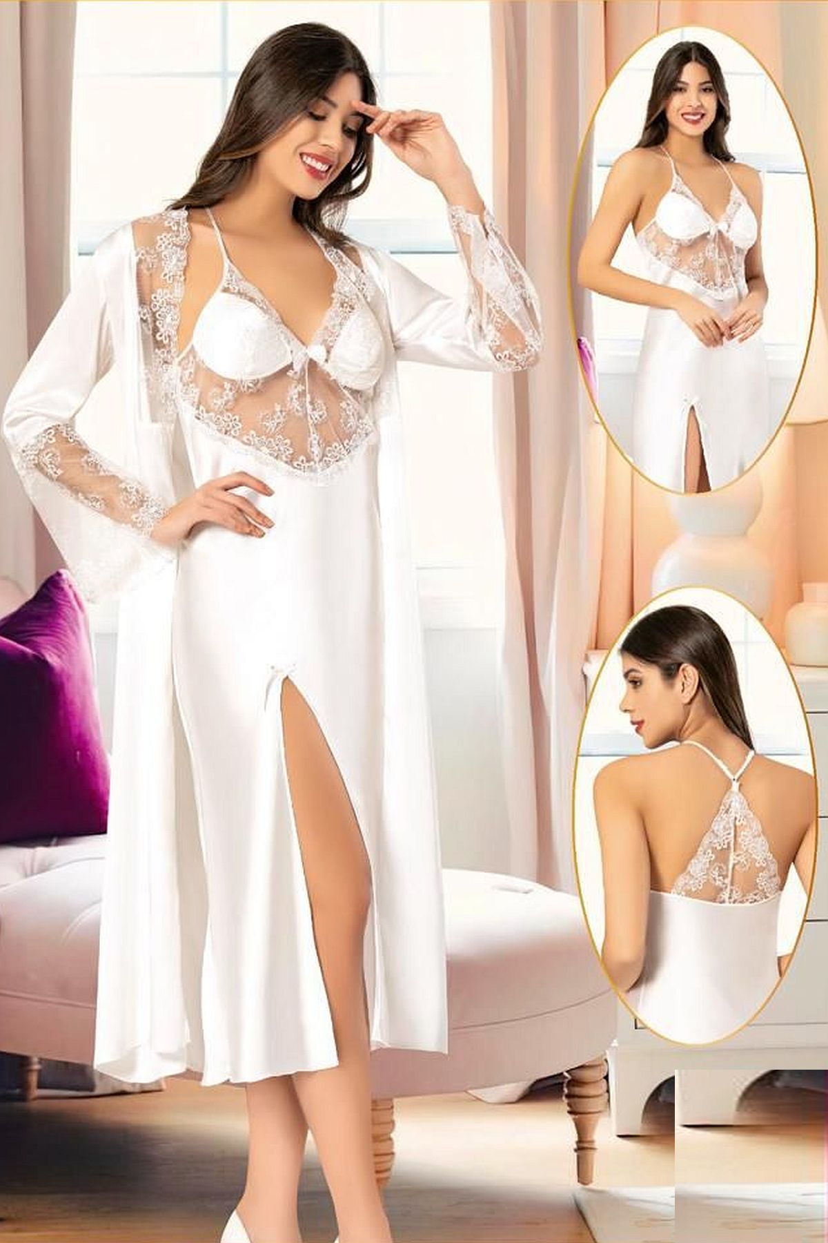 Sabahlıklı Gecelik TakımlarXSES 2110 Kadın Saten Sabahlıklı Gecelik Takım-Ekru | Pijamapazari.comXSES 2110 Kadın Saten Sabahlıklı Gecelik Takım-Ekru