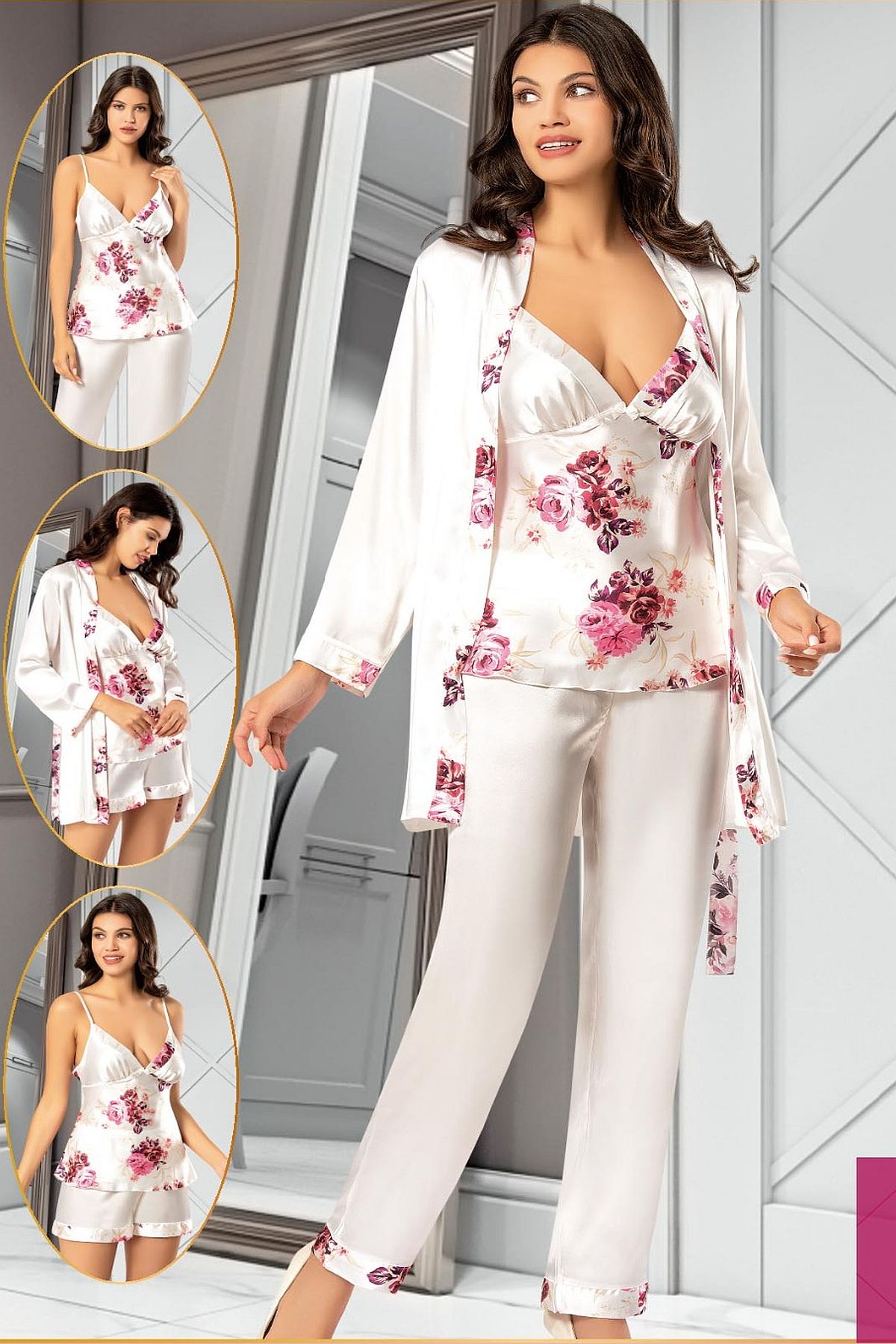 Saten Dörtlü SetlerXSES 2155 Kadın Saten Empirme Sabahlıklı 4'lü Pijama Takım-Gülkurusu | Pijamapazari.comXSES 2155 Kadın Saten Empirme Sabahlıklı 4'lü Pijama Takım-Gülkurusu