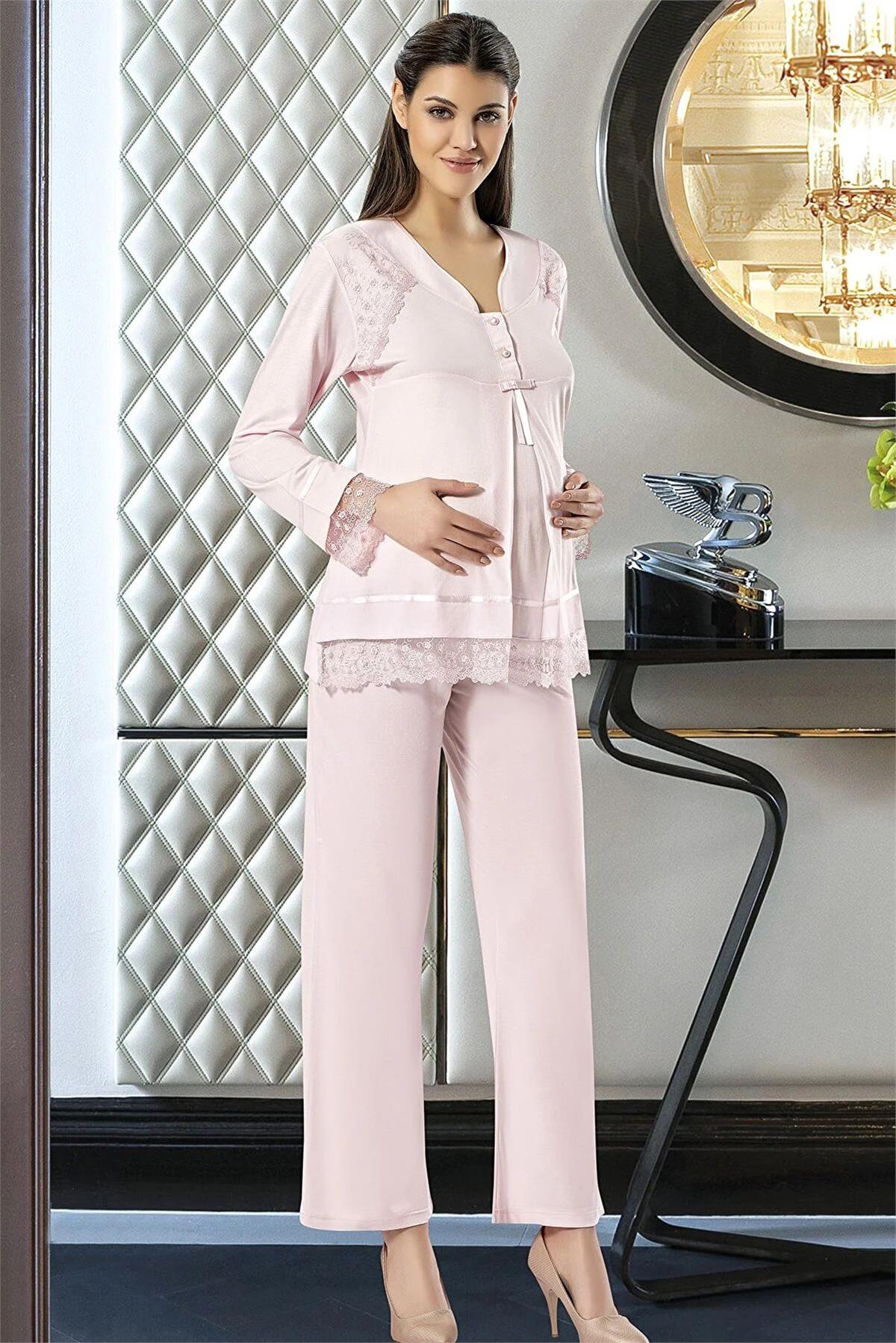 PijamalarXSES 2180 Kadın Uzun Kolu Hamile Lohusa Pijama Takımı-Pudra | Pijamapazari.comXSES 2180 Kadın Uzun Kolu Hamile Lohusa Pijama Takımı-Pudra