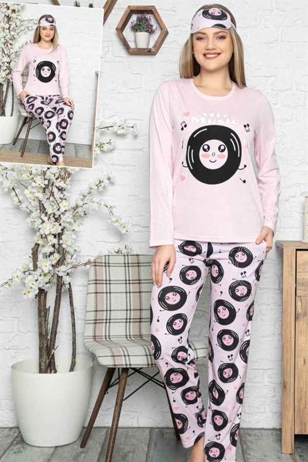 Bisiklet Yaka Uzun Kollu Pamuklu Kadın pijama Takımı