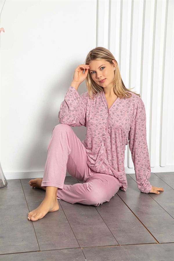 Kadın Düğmeli Gömlek Yaka Pijama Takımı