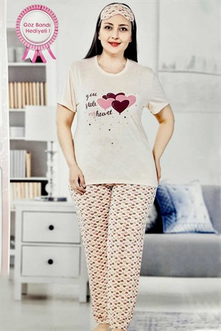 Büyük Beden Kısa Kollu Viskoz Kadın Pijama Takımı