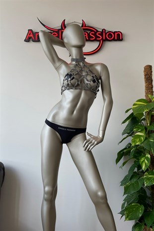 File Görünümlü Seksi Göğüs Üzeri Reflektörlü Harness - Karanlıkta Parlar