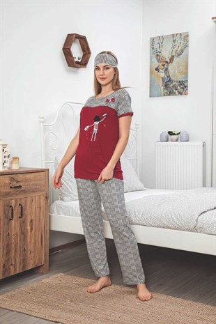 Kadın Pijama Takımı Kısa Kol Kız Baskılı