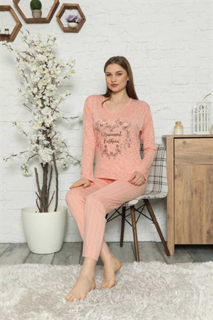 Kadın Pijama Takımı Uzun Kol Çiçek Baskılı
