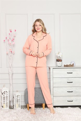 Kadın Pijama Takımı Uzun Kol Gömlek Yaka
