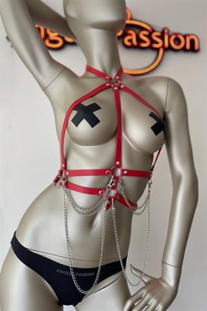 Kırmızı ve Zincir Detaylı Şık Deri Harness