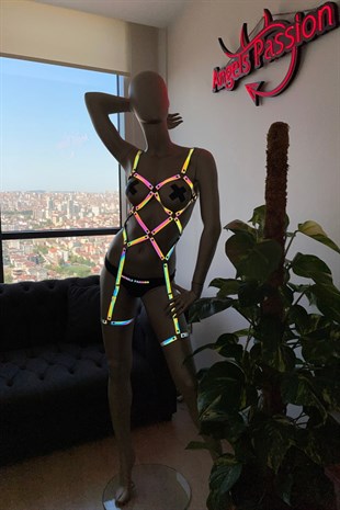 Pole Dans Giyim Işıkla Yansıyan Seksi Harness